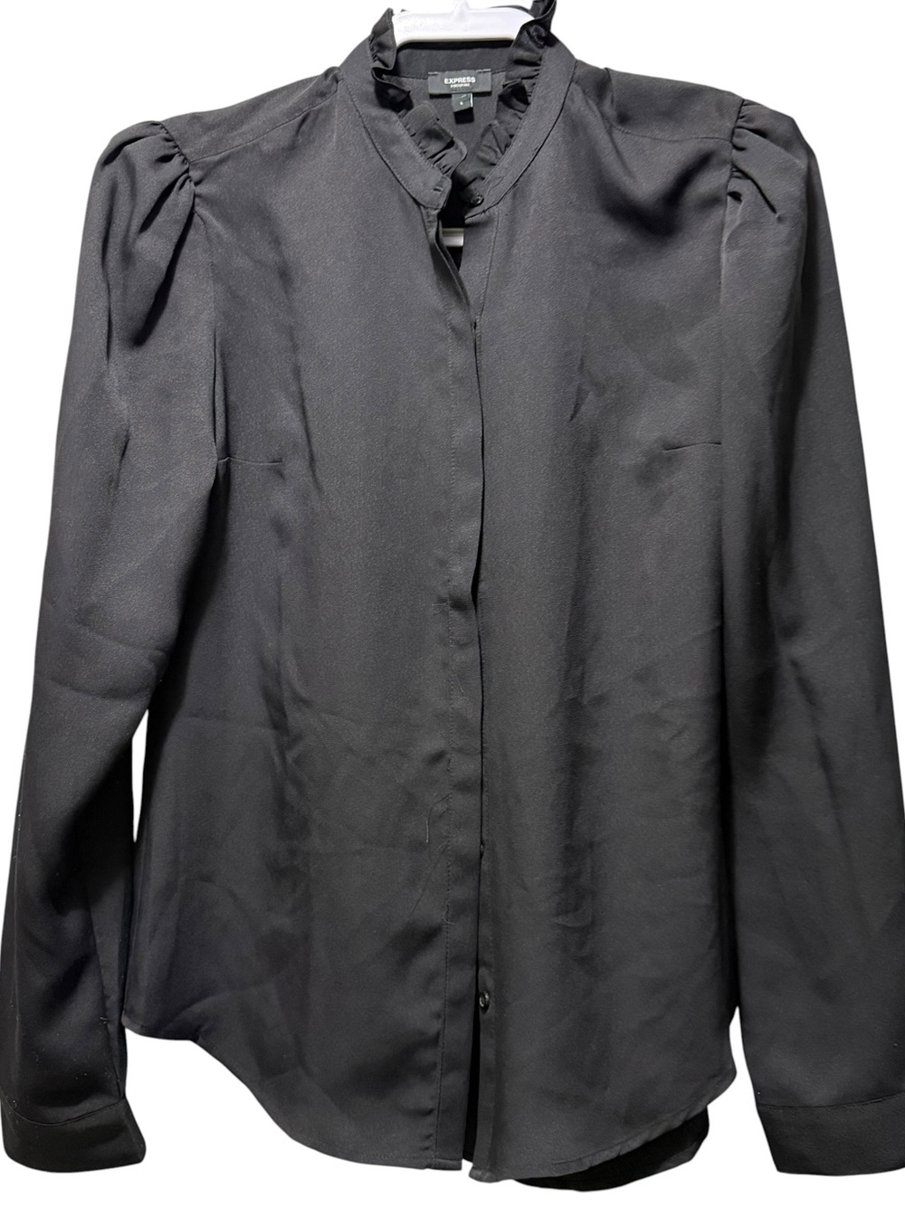 Express Black Ruffle-Neck Long Sleeve Blouse